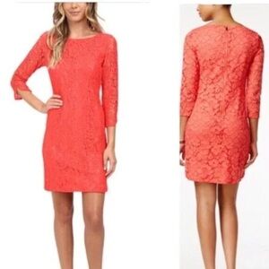 Vince Camuto Coral Pink Floral Lace Crochet 3/4 Sleeve Midi Dress 4